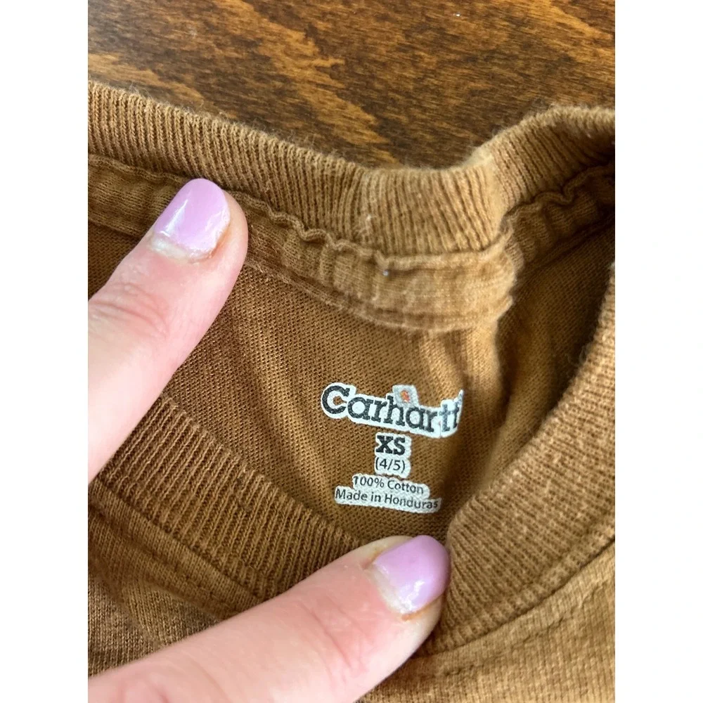 Carhartt‎ Boys Brown Long Sleeve Graphic T-Shirt XS 4/5 100% Cotton